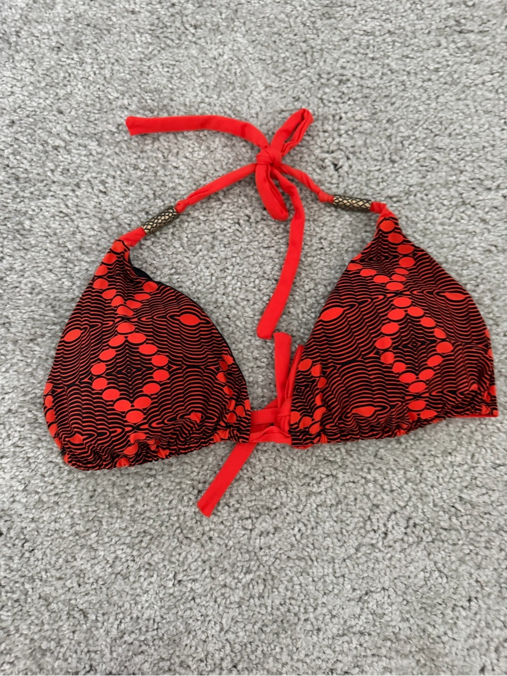 Red Patterned Triangle Bikini Top - Unbranded